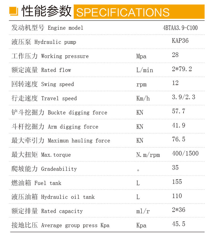 沃爾華DLS100-9B 9噸履帶式液壓挖掘機(jī)性能參數(shù)