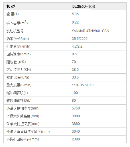 6噸DLS860-10B型液壓挖掘機(jī)技術(shù)參數(shù)